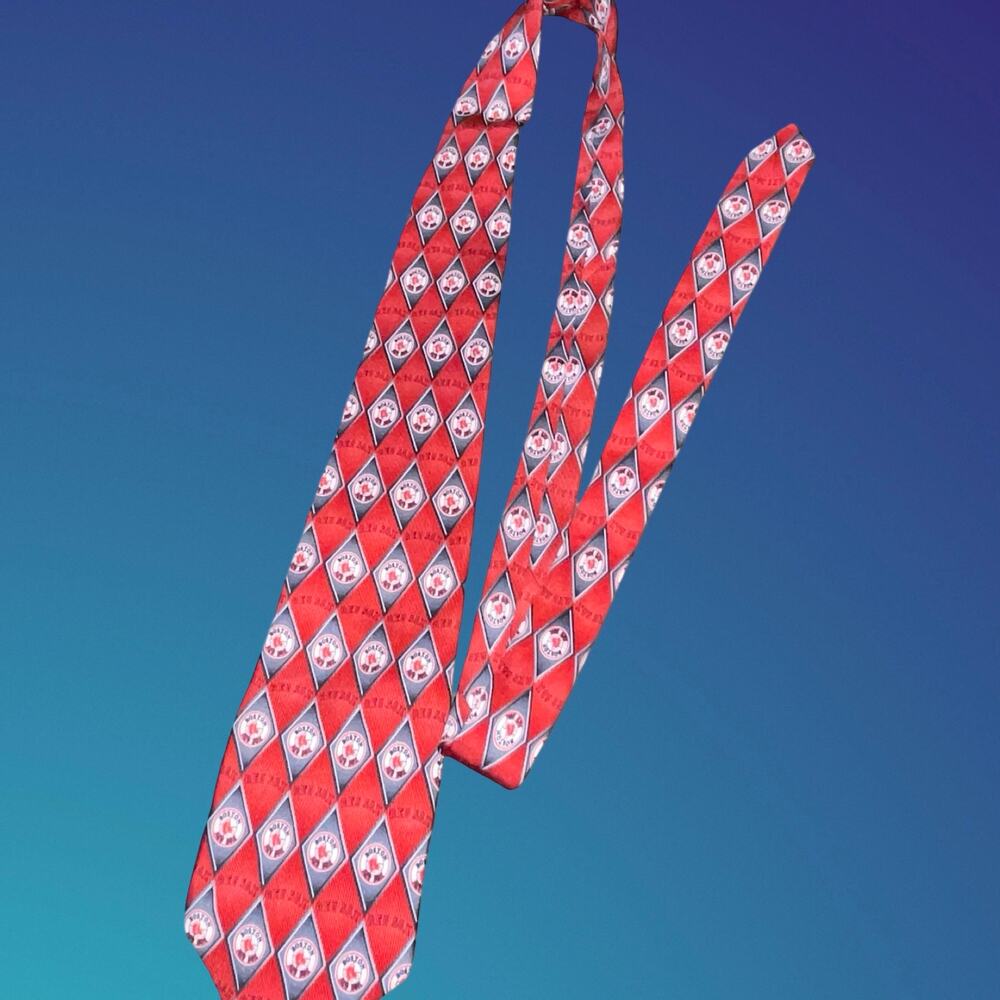 Boston Red Sox Silk Necktie Diamond Geometric Argyle MLB Baseball Tie Vintage